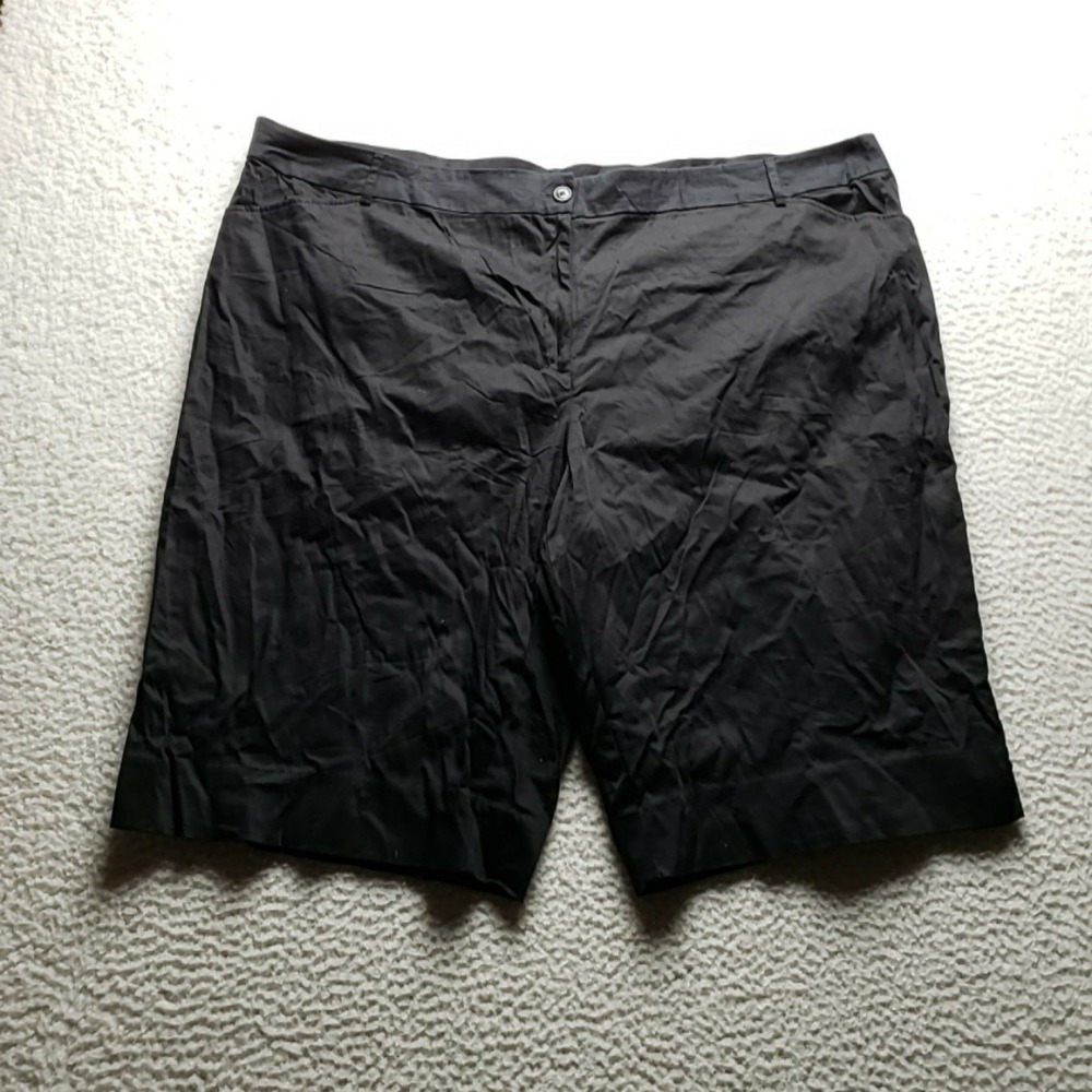 Avenue Bermuda Shorts Womens Plus 26 Black Twill Stretch Flat Front Casual